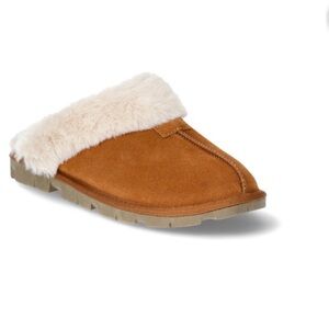 Women's Cozy Tan Suede Slippers with Cream Lining